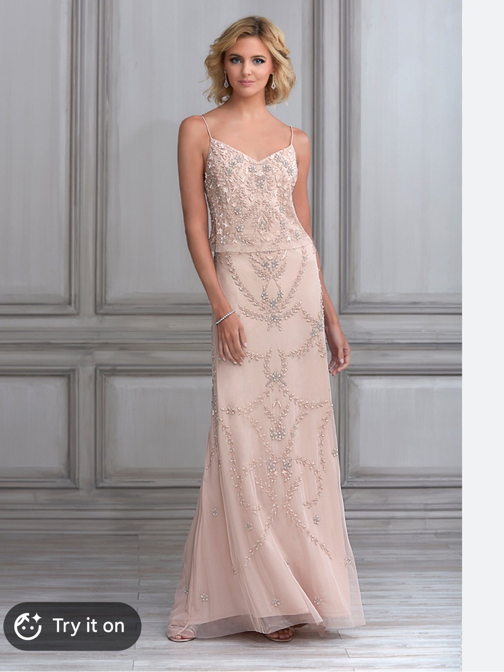Adrianna Papell Platinum 40112 Beaded Blush Formal Dress Size 12 Evening Gown